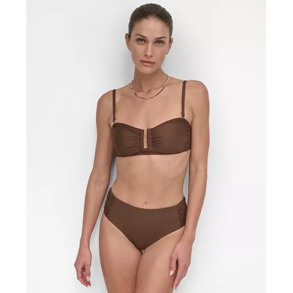 DKNY Women's Bandeau Bikini Top & Bottoms NWT size medium brown